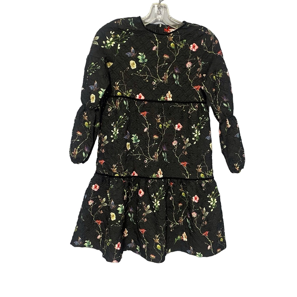 Melange Girl Black Floral Textured Dress – Size 14